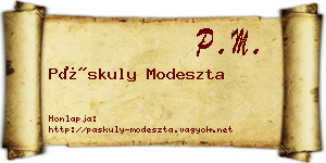 Páskuly Modeszta névjegykártya
